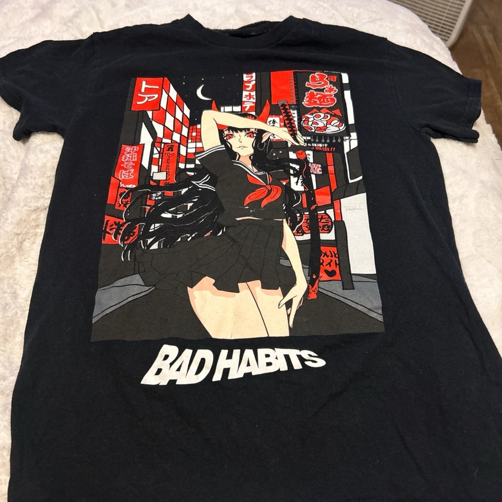 Bad Habit Black Tee with Red Graphic